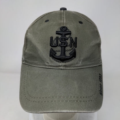 USN Since 1893 Strapback Hat Greenish-Brown Adjustable Embroidered 6 Panel