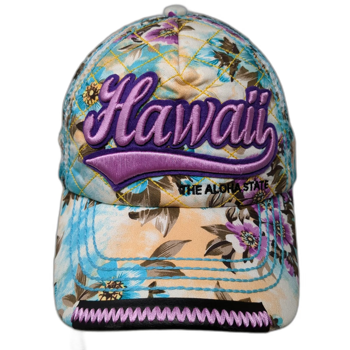 Robin Ruth Trucker Hat Blue One Size Hawaii Aloha State Floral Quilted Mesh