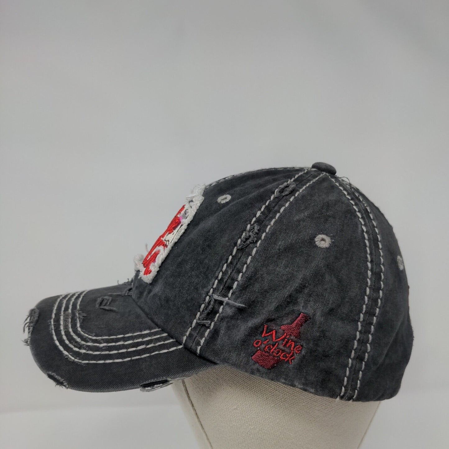Wine O'Clock Strapback Hat Gray One Size Embroidered 4350 District