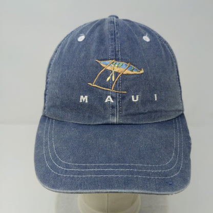 MAUI Slideback Hat Blue OSFA Adjustable Embroidered Vented Holes 6 Panel Cotton