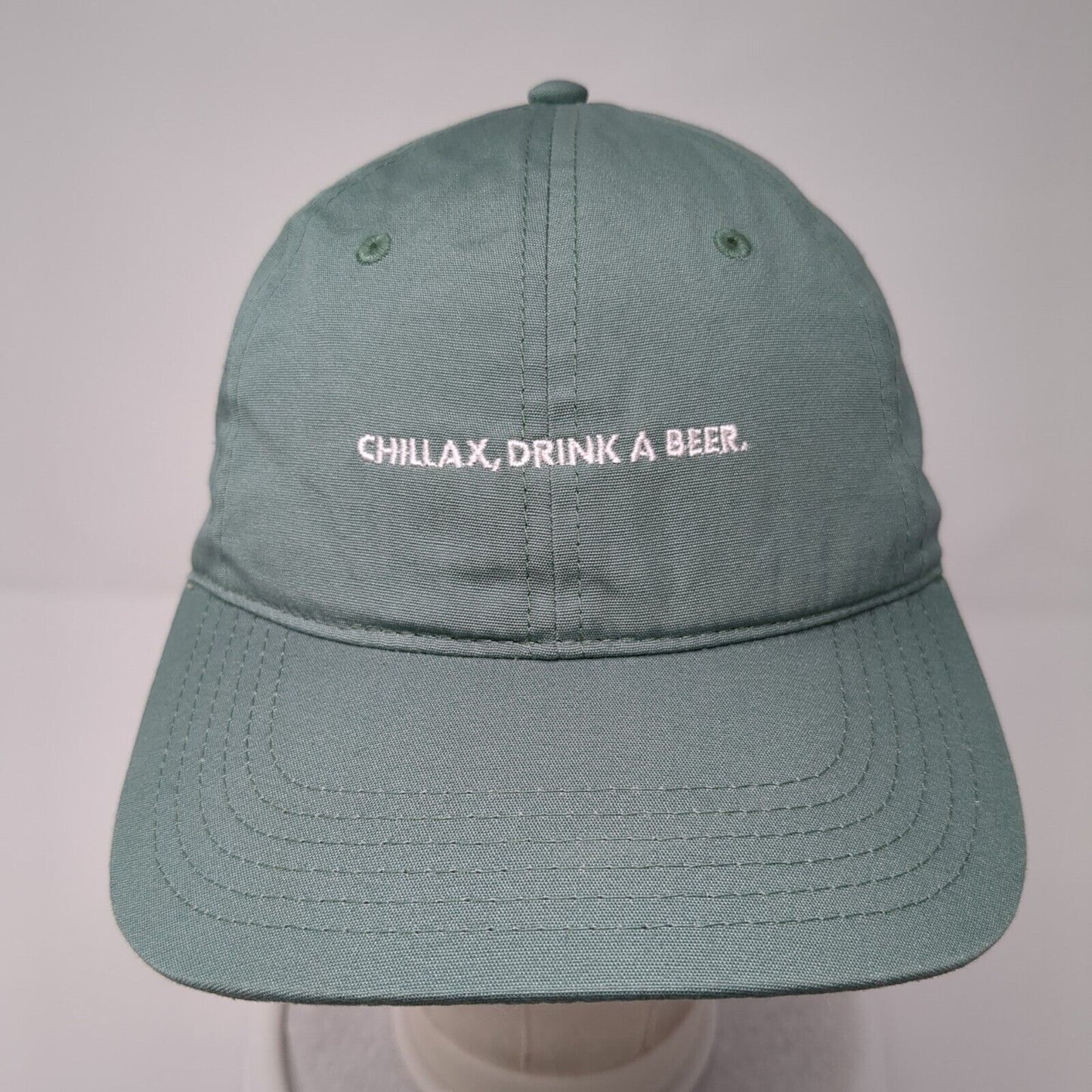 Chillax Drink A Beer Slideback Hat Green OS Adjustable Davie Embroidered Cotton