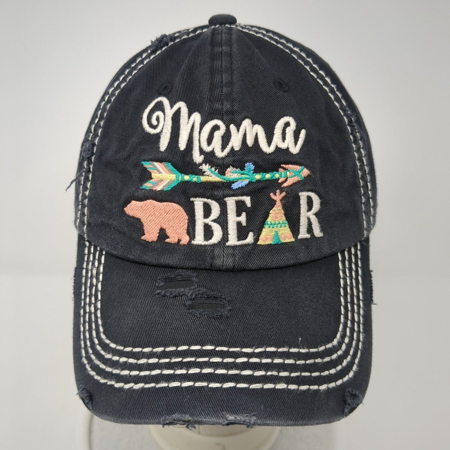 Mama Bear Strapback Hat Blue One Size Adjustable Distressed KB ETHOS Vintage
