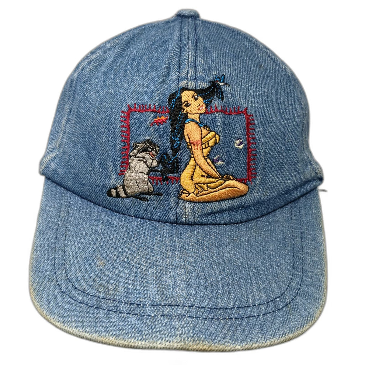 The Disney Store Baseball Cap Blue One Size Denim Pocahontas Meeko Character Hat