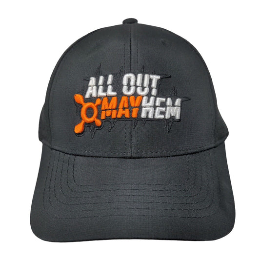 All Out Mayhem Strapback Hat Black One Size Embroidered Laser Cut 6 Panel