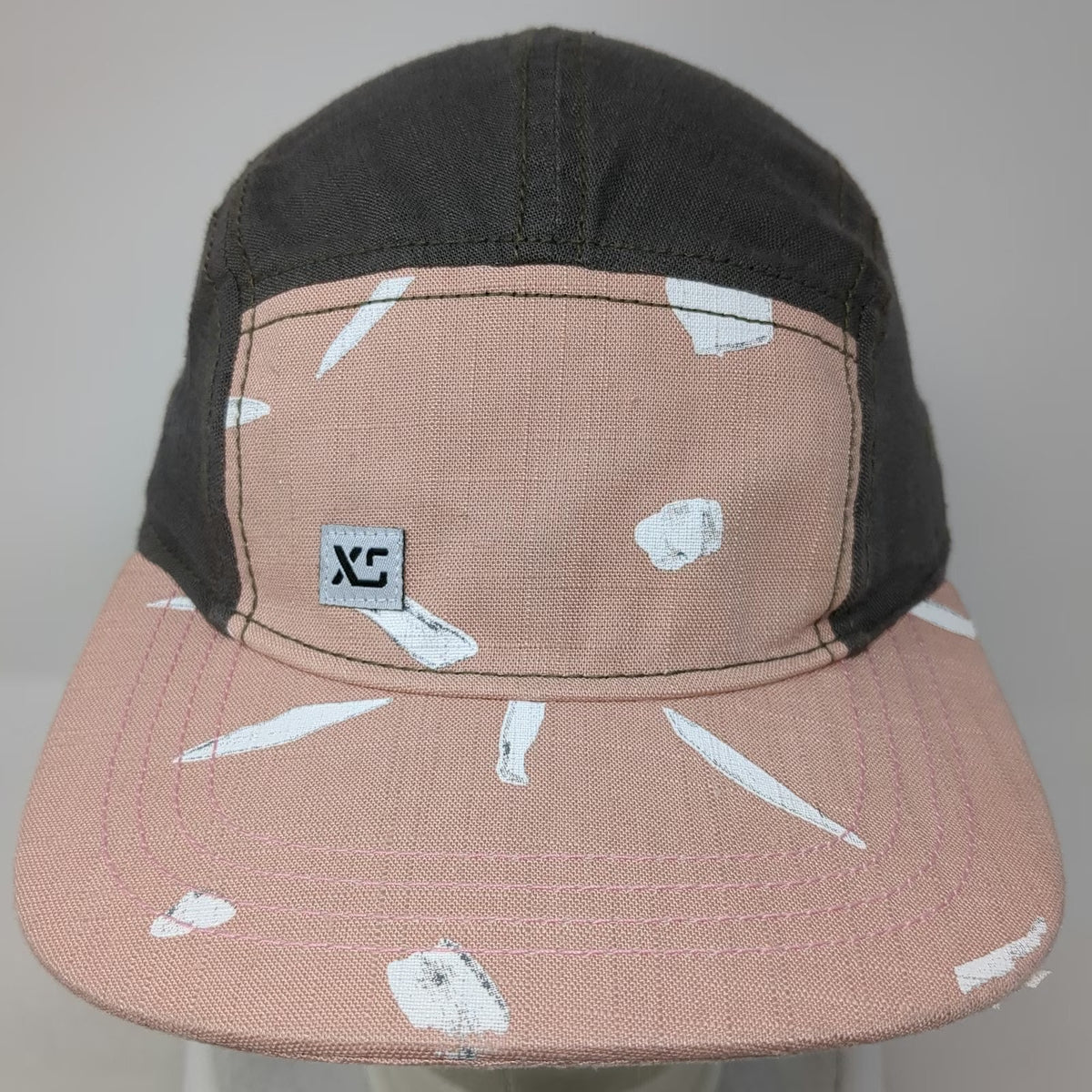 XC 5 Panel Hat Gray Pink White One Size Abstract Pattern Flat Brim Slideback