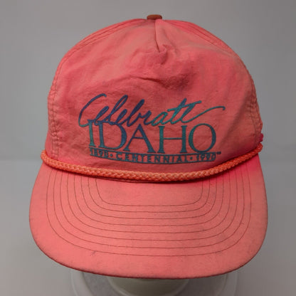 Celebrate Idaho Centennial 1890-1990 Strapback Hat Pink OS Adjustable Rope Mohrs