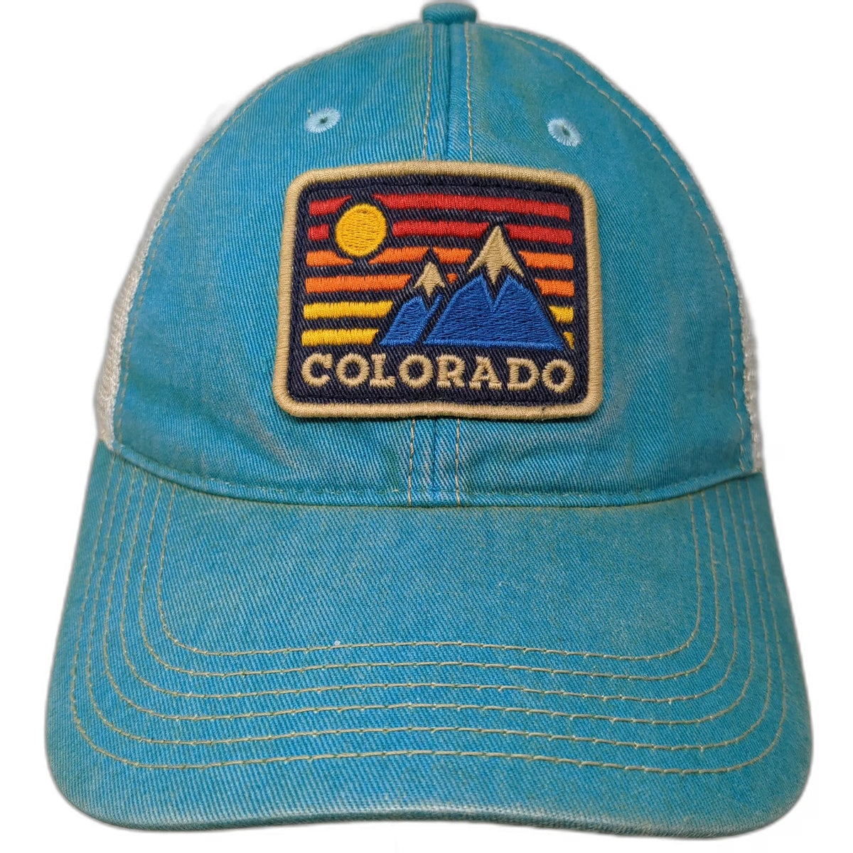 Legacy Trucker Hat Blue One Size Colorado Mountain Patch Sunset Snapback