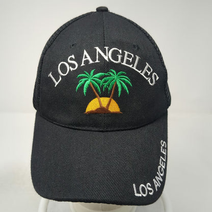 Trucker Hat Black One Size Mesh Back Snapback Los Angeles Palm Tree Embroidery