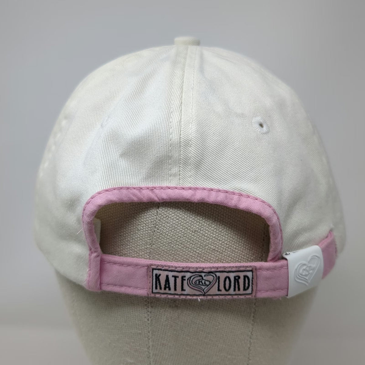 Kate Lord Baseball Cap White One Size Grand Canyon Pink Heart Trim Slideback Hat