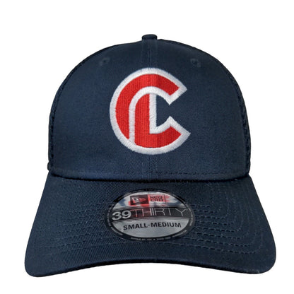 New Era Men's Fitted Hat Blue S-M Embroidered C Logo 39Thirty 100% Cotton