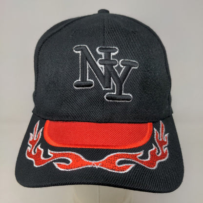 Unbranded Men's Strapback Hat Black Adjustable Embroidered New York Flames Logo