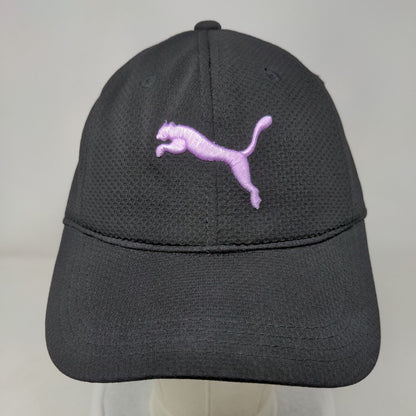 PUMA Slideback Hat Black OSFA Adjustable Embroidered Logo Vented Holes 6 Panel
