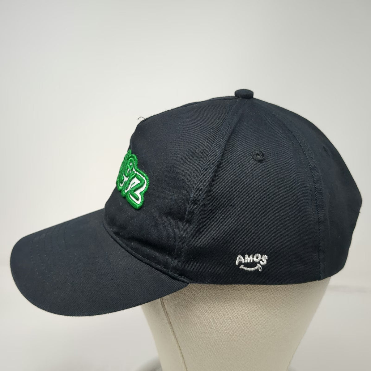 AMOS Peelerz 5 Panel Black Hat One Size Slideback Adjustable Embroidered Cotton