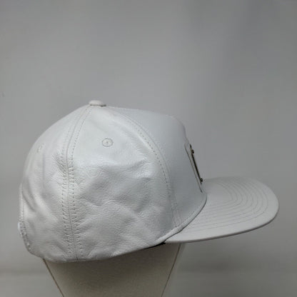 Karl Alley Snapback Hat White #B11737 Metal Plate Logo Cow Leather