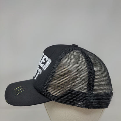Broken Trust Snapback Trucker Hat Black OS Embroidered Distressed Mesh Back