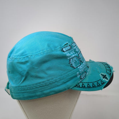 Kbethos Army Cap Blue OS Cross Patch Rhinestones Tribal Embroidery Strapback hat