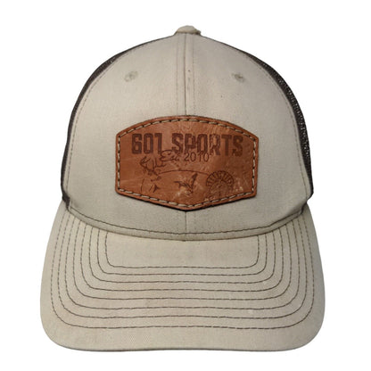 607 Sports Snapback Mesh Back Trucker Hat Tan One Size Leather Patch