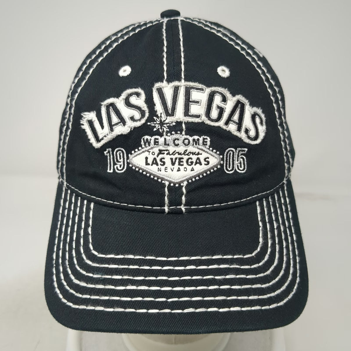 Hat Graphix 360 Baseball Cap Black One Size Las Vegas Nevada Sign White Stitch