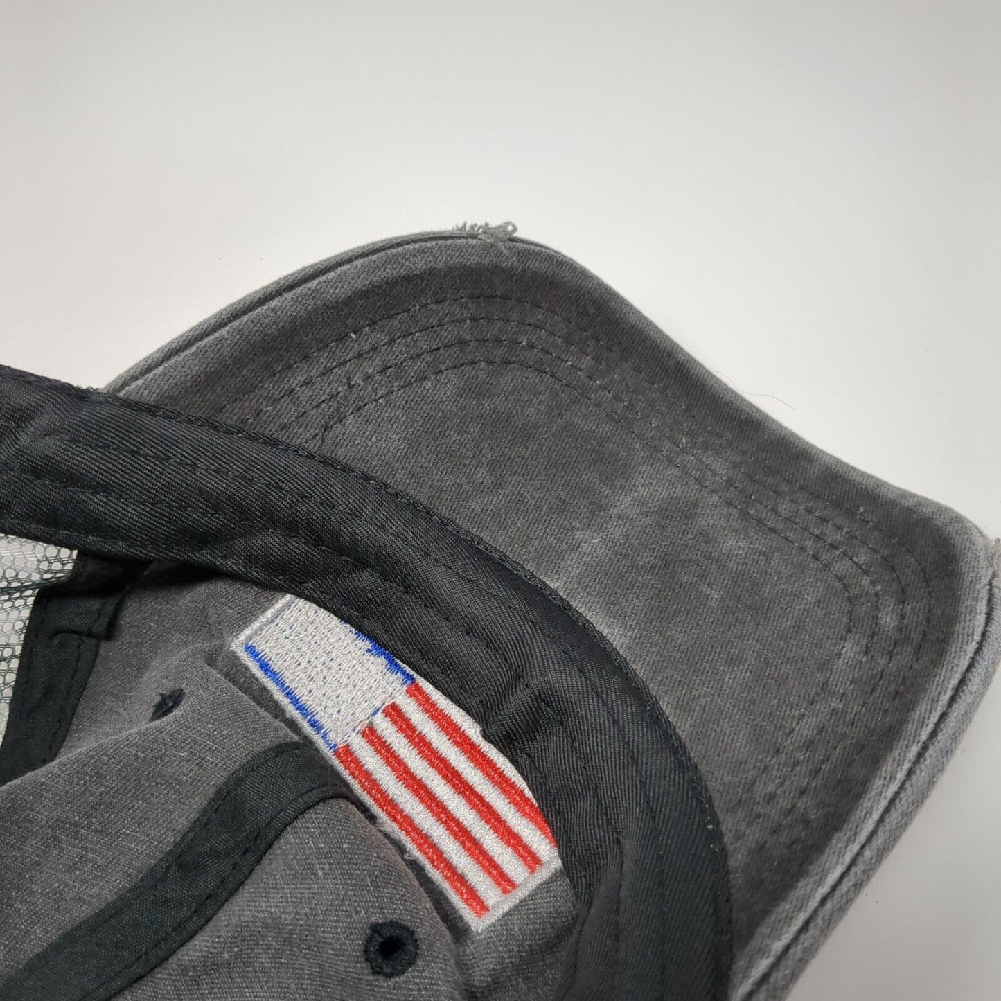 USA Flag Strapback Trucker Hat Gray One Size Distressed Patriotic Mesh Back