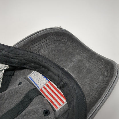 USA Flag Strapback Trucker Hat Gray One Size Distressed Patriotic Mesh Back