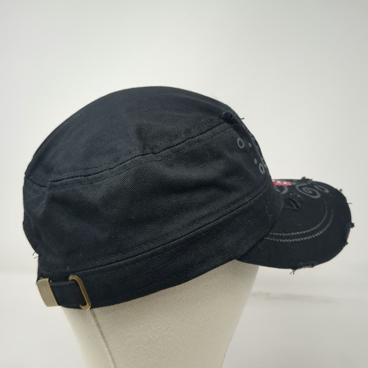 Leader Logo Army Cap Black One Size Pink Ribbon Swirl Distressed Rhinestones Hat