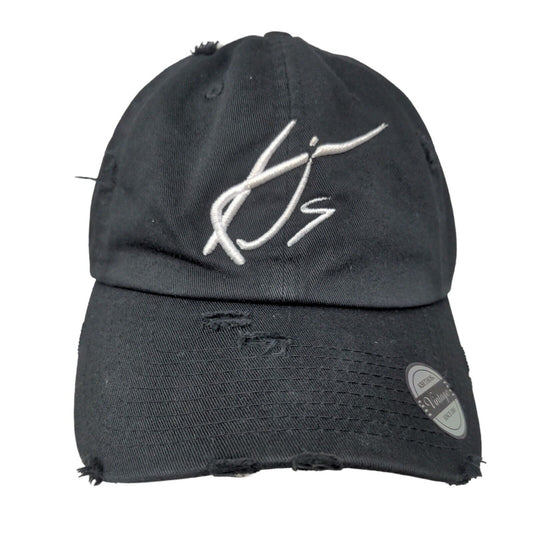 KB Ethos Men's Slideback Hat Black Adjustable Embroidered Logo Distressed Cotton