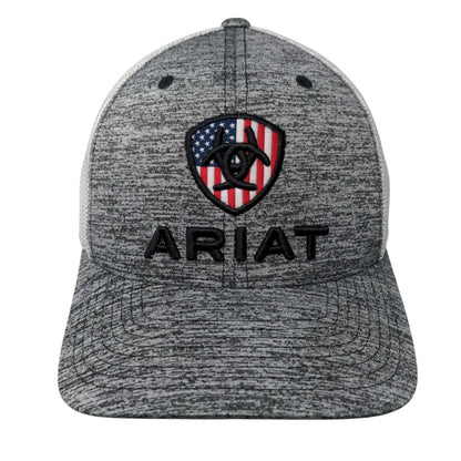 Ariat Snapback Trucker Hat Gray OS Adjustable 110 Flexfit Tech Patriotic Yupoong