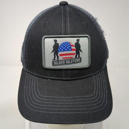 Soldier Solutions Trucker Hat Black OSFM Mesh Back Front Logo Side Flag Patch