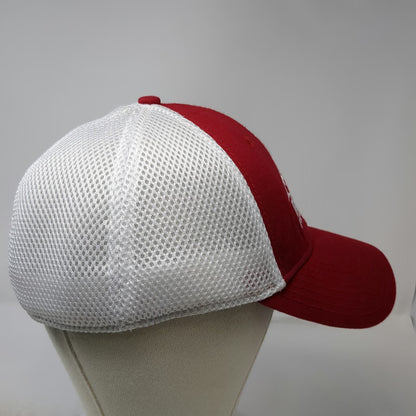 New Era Baseball Cap Red White XL Ridgeline Financial Mesh Hat Mountain Stretch