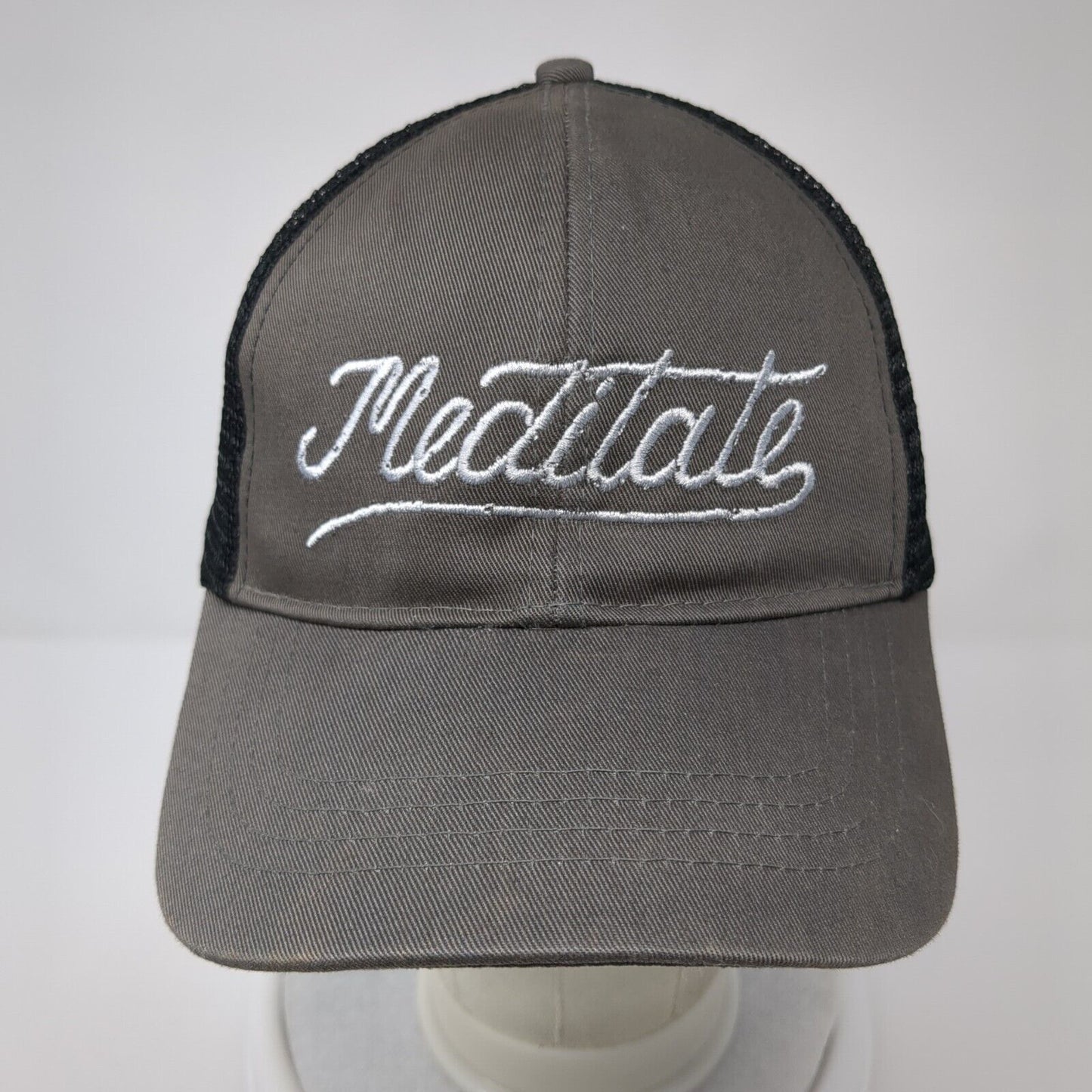Meditate Snapback Trucker Hat Gray One Size Adjustable Mesh Back Econscious