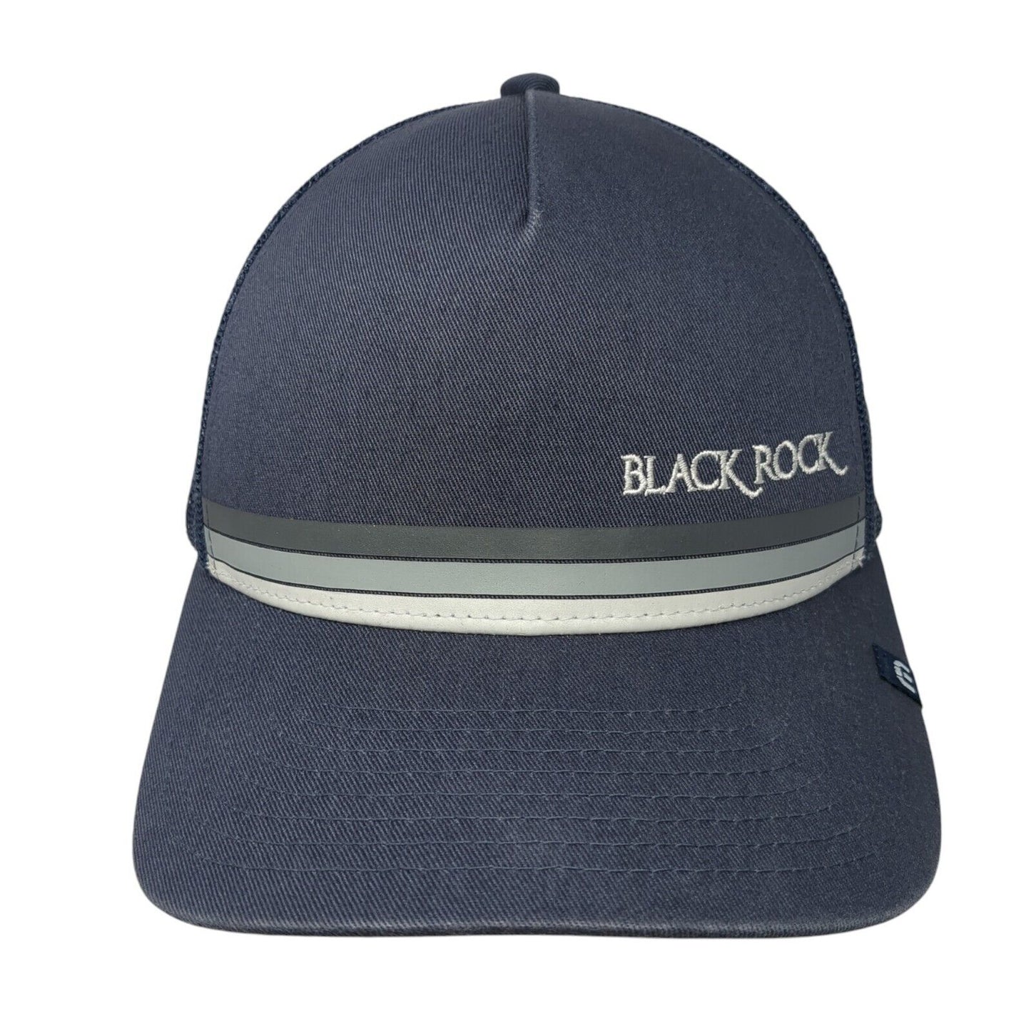 Black Rock Snapback Mesh Back Trucker Hat Blue Striped OSFA Cotton Blend Logo