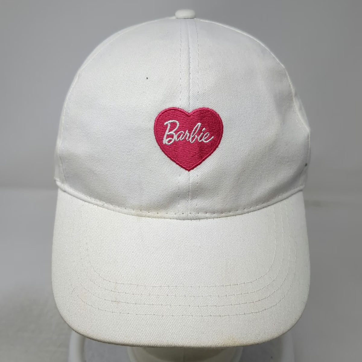 Barbie Snapback White One Size Pink Heart Embroidered Curved Brim 6 Panel Hat
