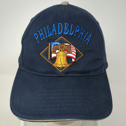 US&A Philadelphia Liberty Bell American Flag Blue OSFM Baseball Cap Hat Cotton