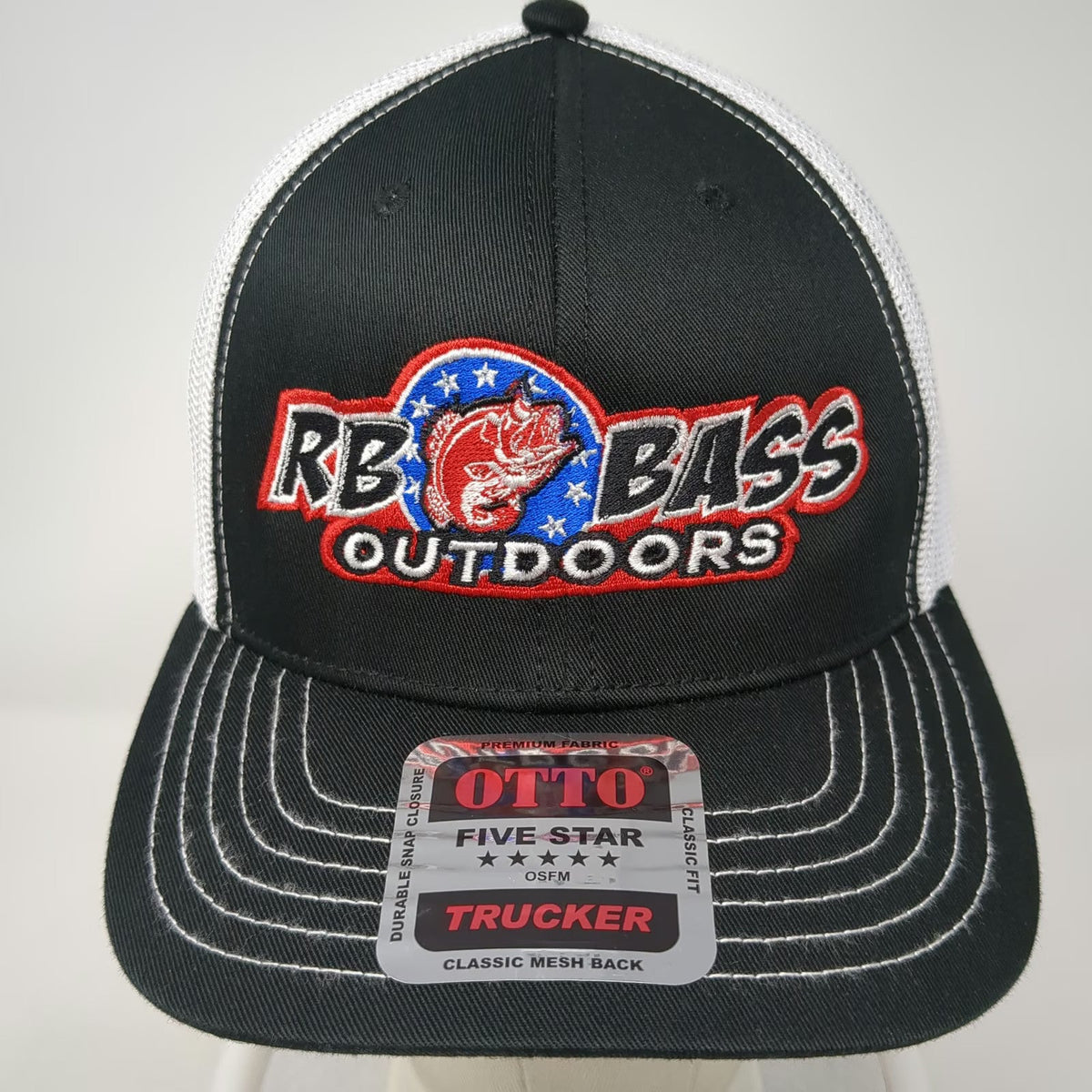 Otto Trucker Hat Black One Size Mesh Back Snapback RB Bass Outdoors Fishing Bass