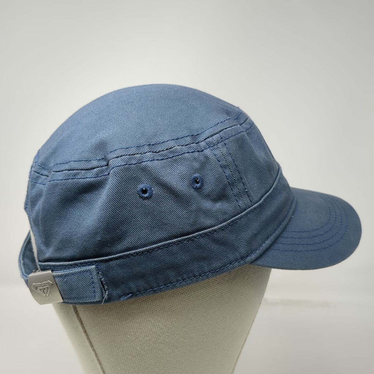Roxy Army Cap Blue One Size Adjustable Slideback Cotton Heart Logo Cadet Hat