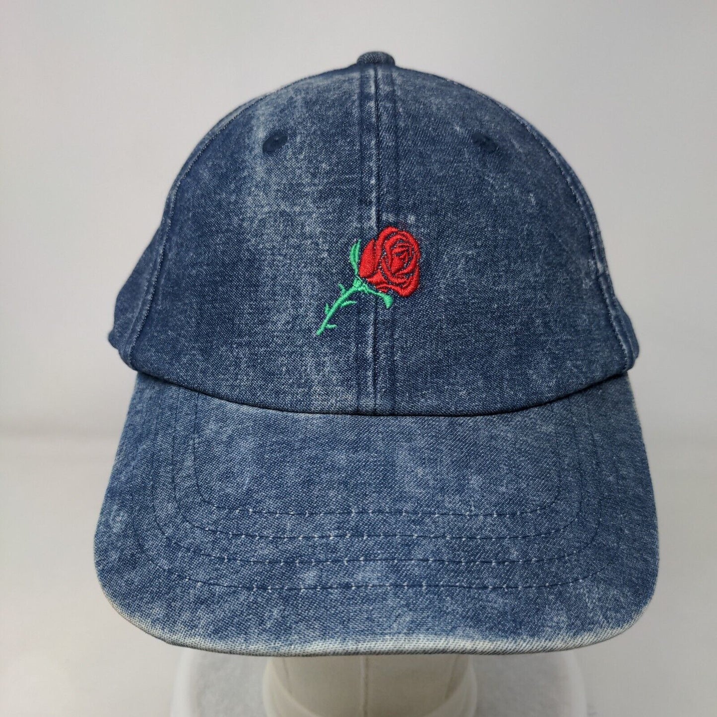 Empyre Slideback Hat Blue One Size Adjustable Embroidered Floral Denim Cotton