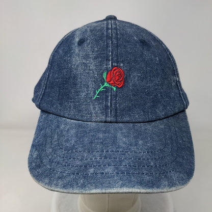 Empyre Slideback Hat Blue One Size Adjustable Embroidered Floral Denim Cotton