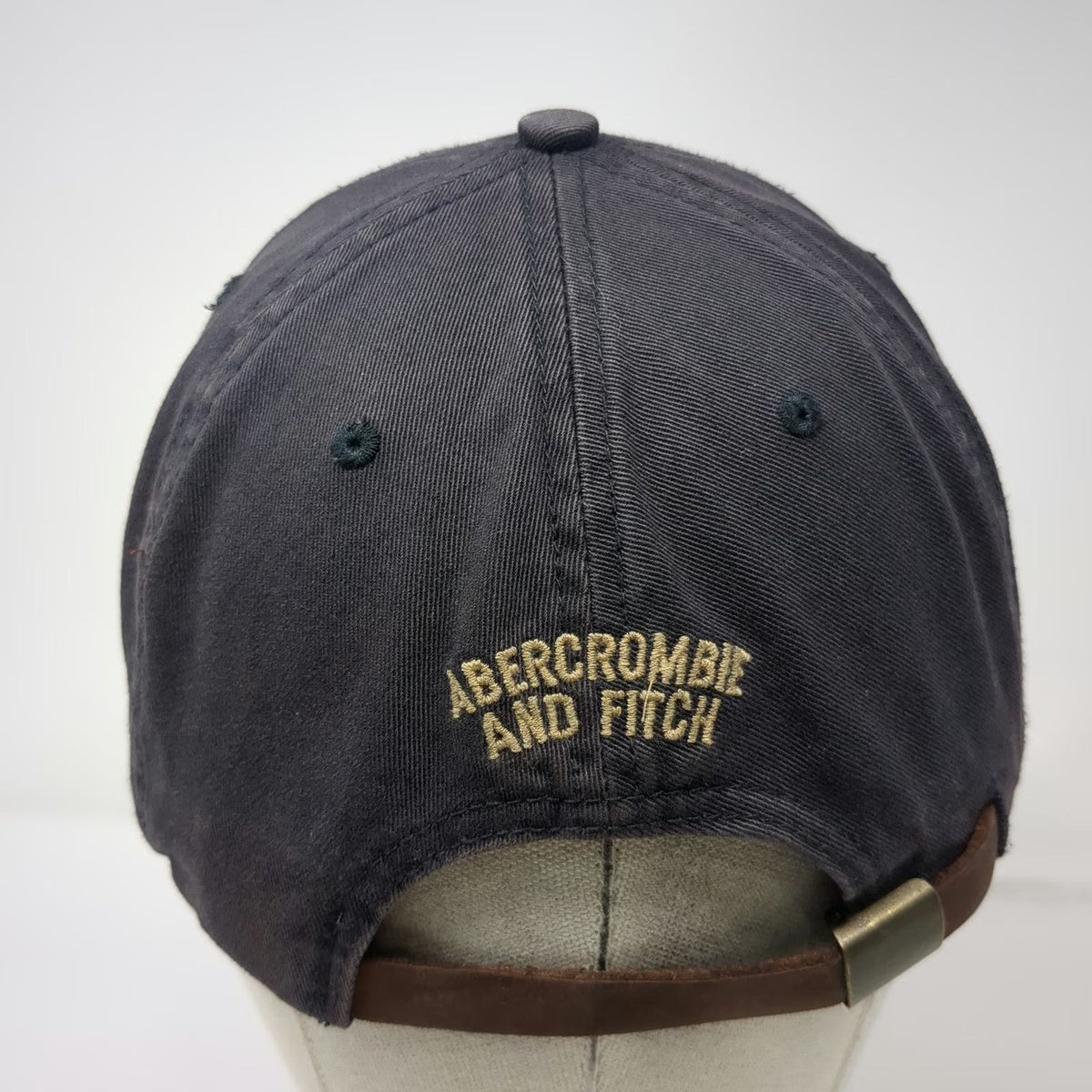 Abercrombie & Fitch Baseball Cap Blue One Size Leather Strapback Camel Patch Hat