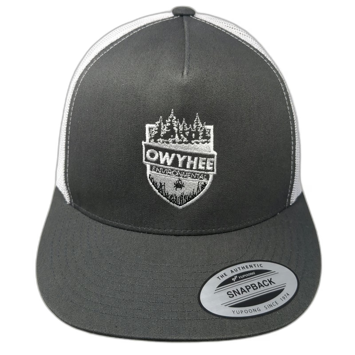 Yupoong Trucker Hat Gray OSFM Owyhee Environmental Mesh Back Flat Brim Snapback
