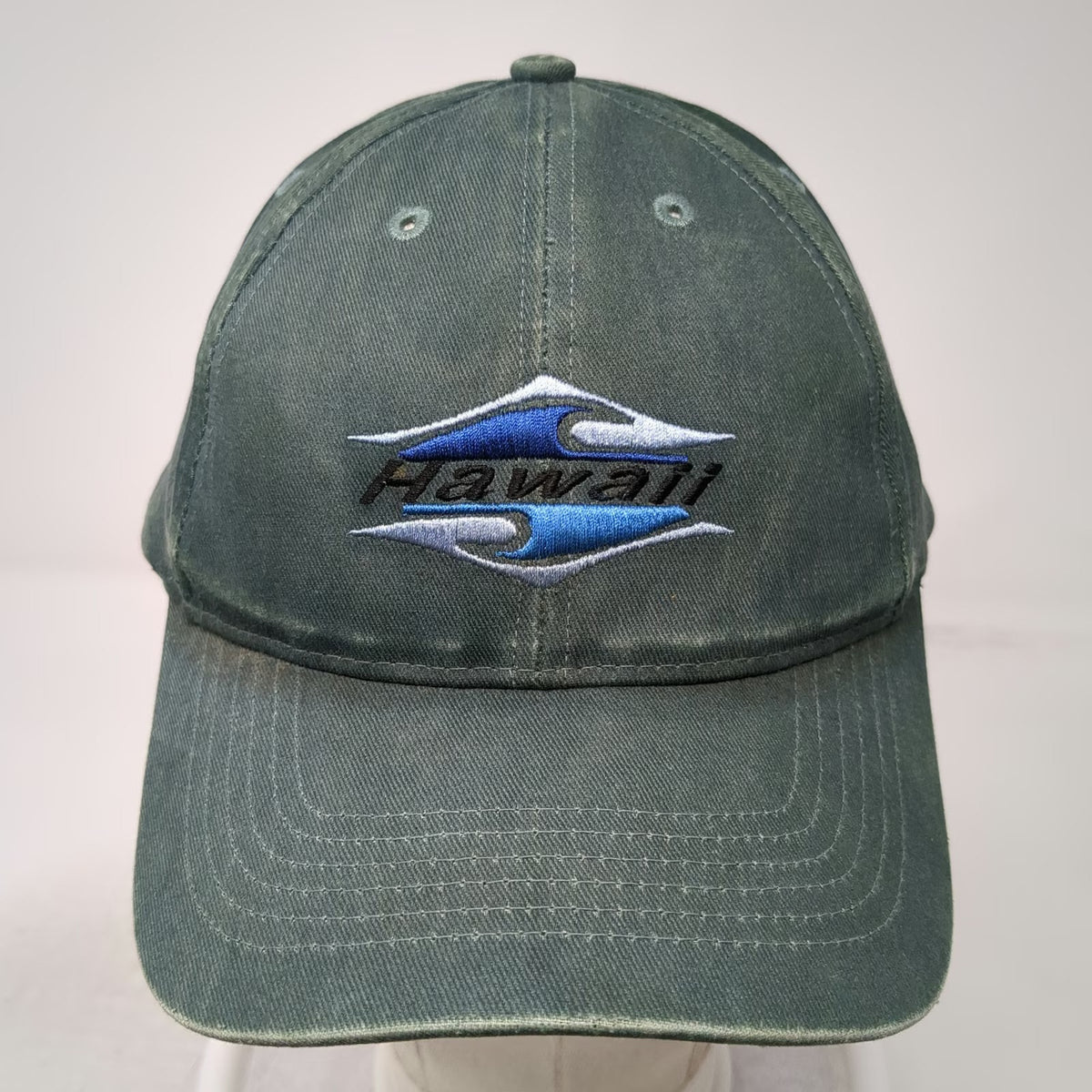 Hawaiian Headwear Baseball Cap Green One Size Hawaii Wave Leather Strapback Hat