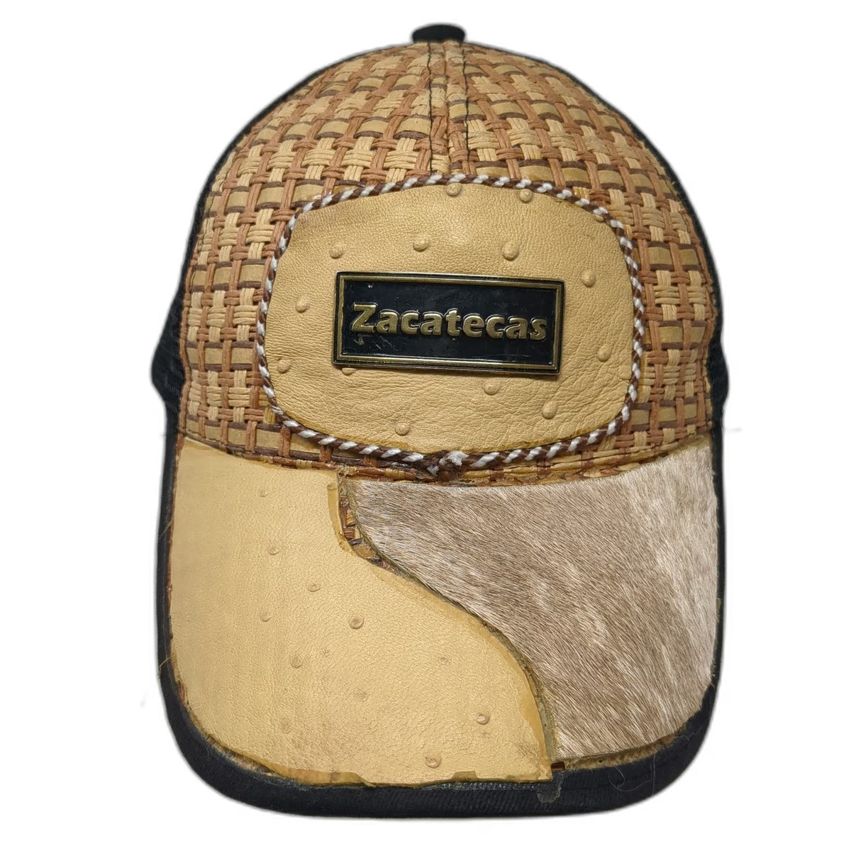 Zacatecas Brown Trucker Hat One Size Snapback Mesh Ostrich Straw Hair Hide