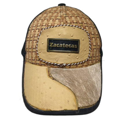 Zacatecas Brown Trucker Hat One Size Snapback Mesh Ostrich Straw Hair Hide