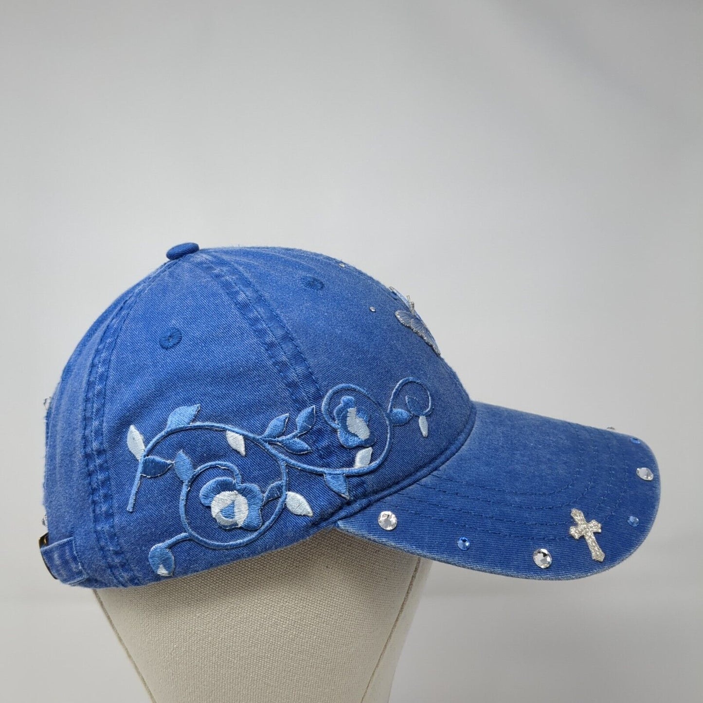 Otto Slideback Hat Blue One Size Adjustable Butterfly Embroidered Bling