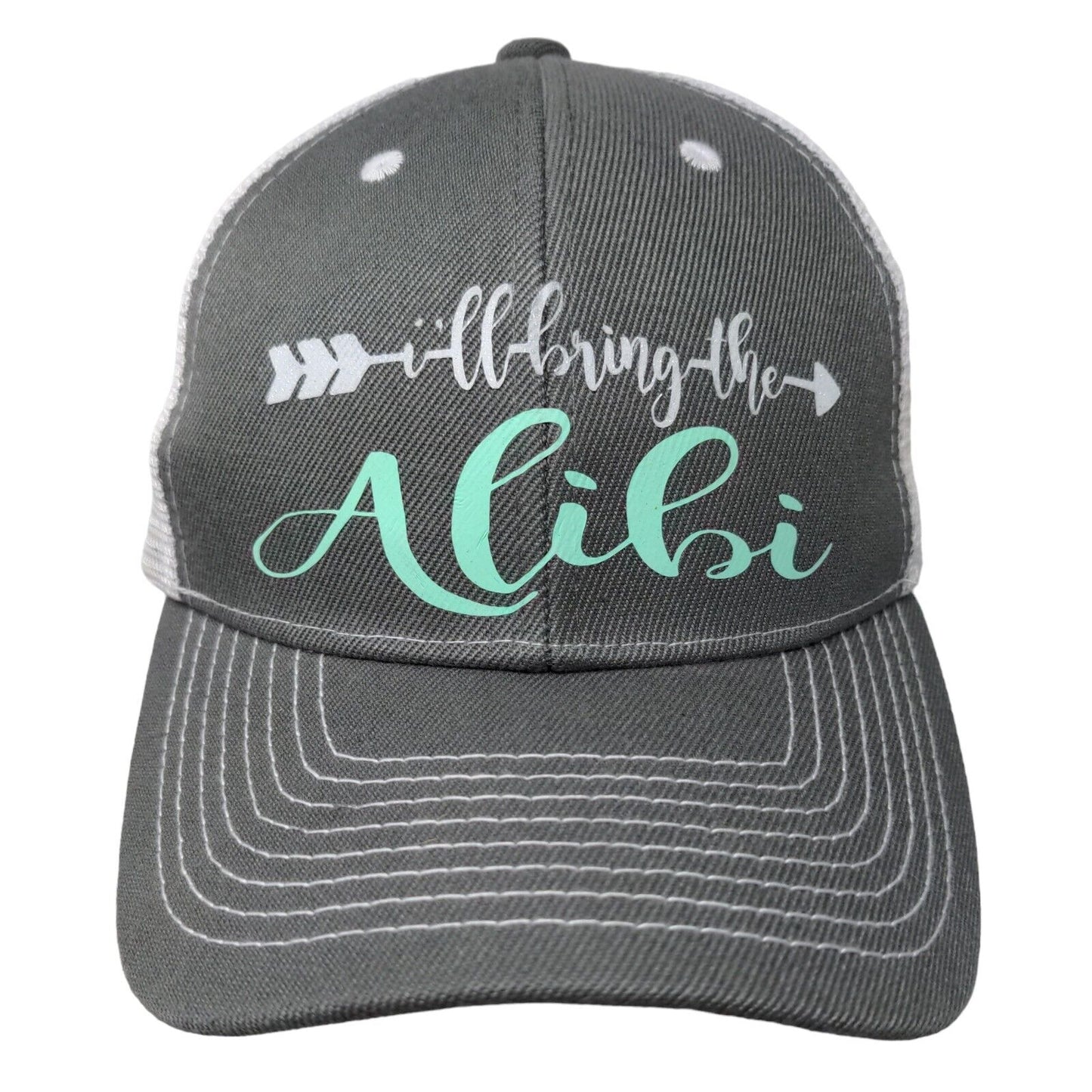 I'll Bring The Alibi Snapback Mesh Back Trucker Hat Gray OSFM Colorblock
