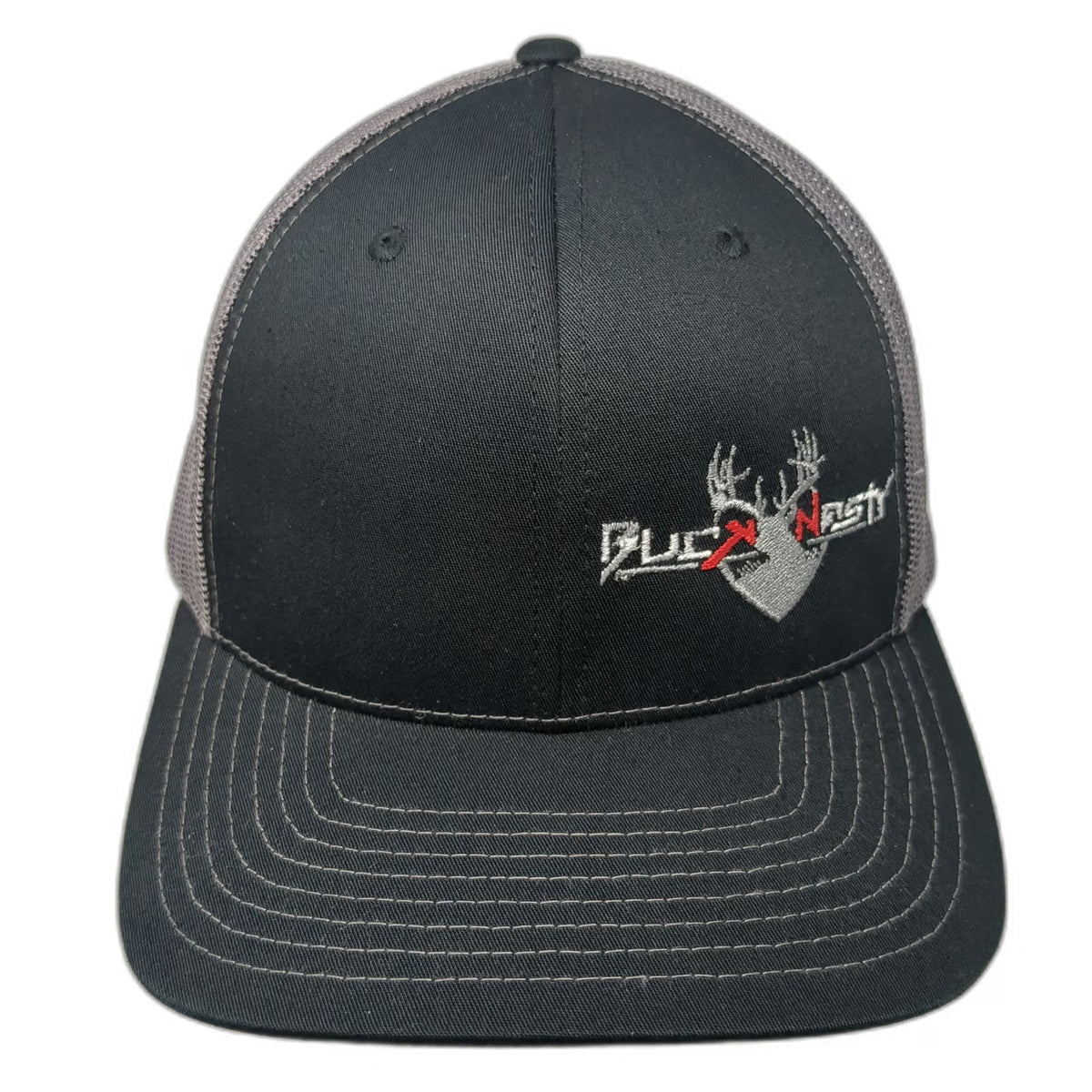 Richardson Trucker Hat Black Gray Red One Size Buck Nasty Mesh Back Snapback
