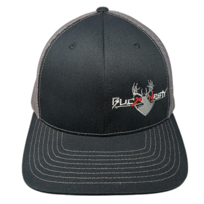 Richardson Trucker Hat Black Gray Red One Size Buck Nasty Mesh Back Snapback