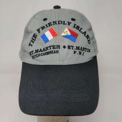 St. Maarten Martin Men's Strapback Hat Gray Adjustable Embroidered Flags Logo