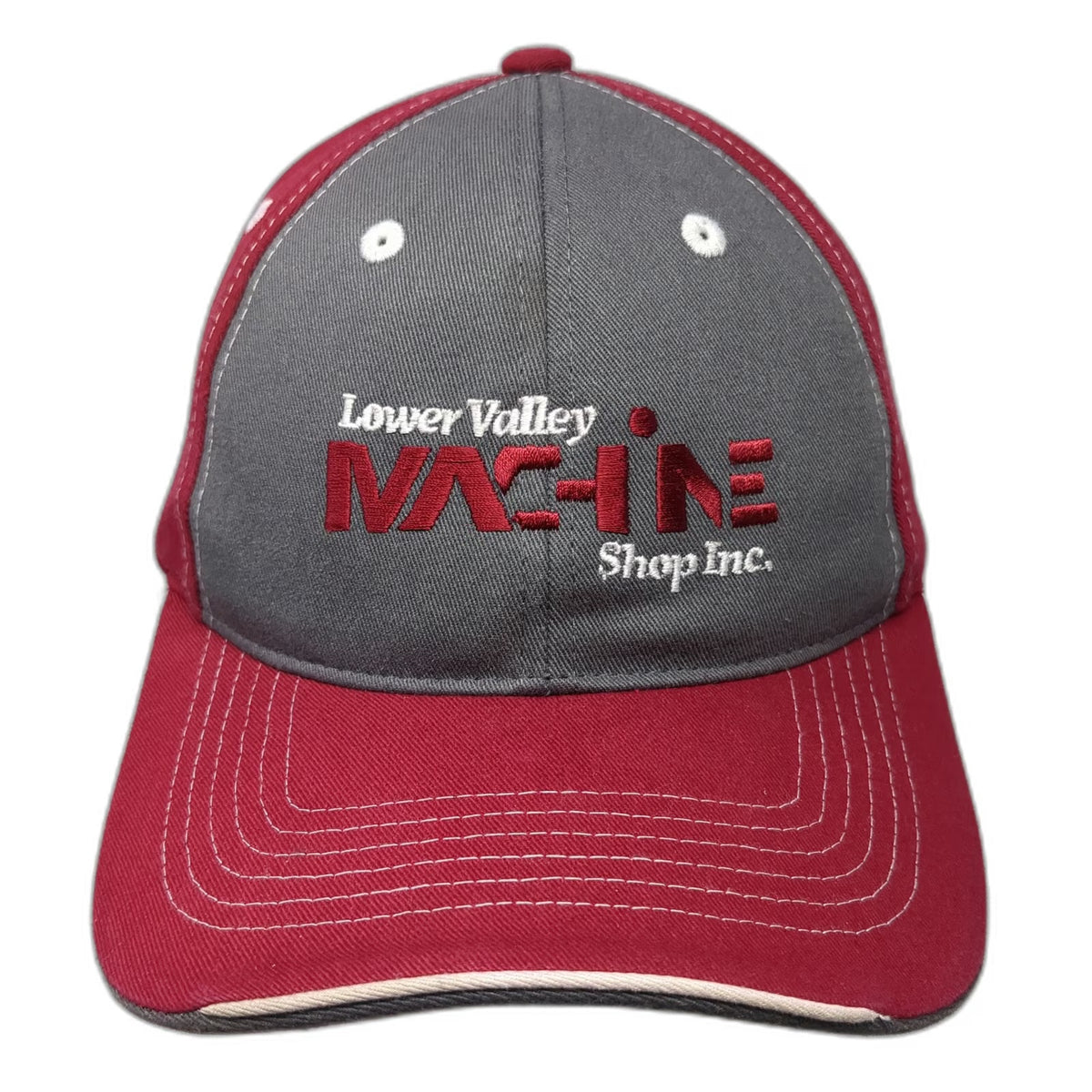 Sportsman Baseball Cap Red One Size Lower Valley Machine Shop Hat Stitching