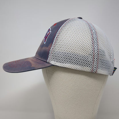 GOAT USA Trucker Hat Blue One Size Mesh Snapback American Flag Crown Logo Red