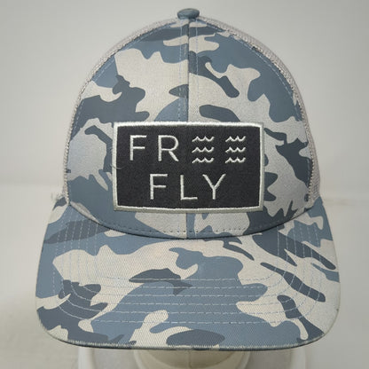 Free Fly Trucker Hat Gray Blue Camo One Size Mesh Snapback Fishing Logo Patch